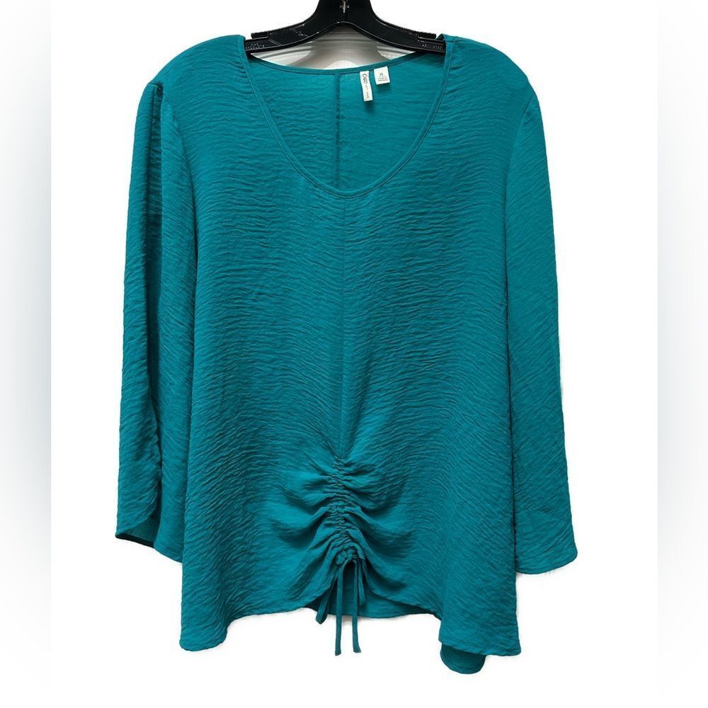 Cato Bell Sleeve Ruched Tie Top Teal Size XL